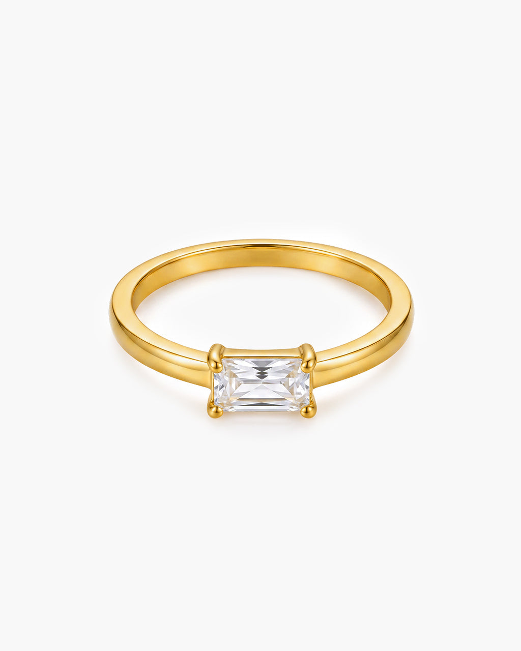 Dainty Emerald Cut Solitaire Waterproof Gold Ring