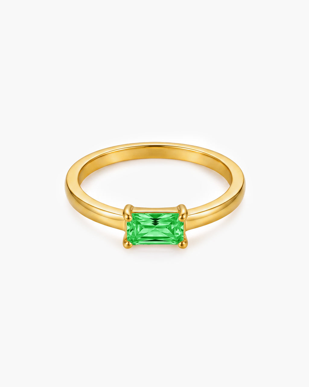 Dainty Emerald Cut Solitaire Waterproof Gold Ring