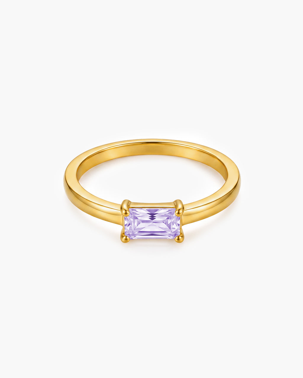 Dainty Emerald Cut Solitaire Waterproof Gold Ring