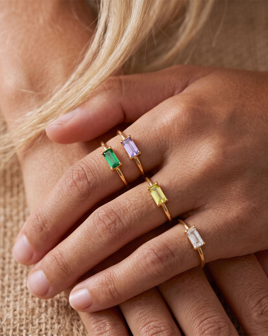 Dainty Emerald Cut Solitaire Waterproof Gold Ring