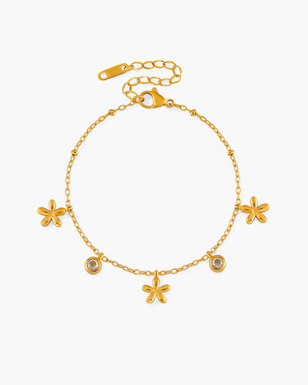 Dainty Floral Sparkle Charm Waterproof Gold Bracelet