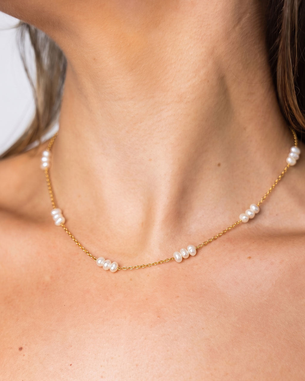 Dainty Freshwater Pearl Bar Waterproof Gold Necklace