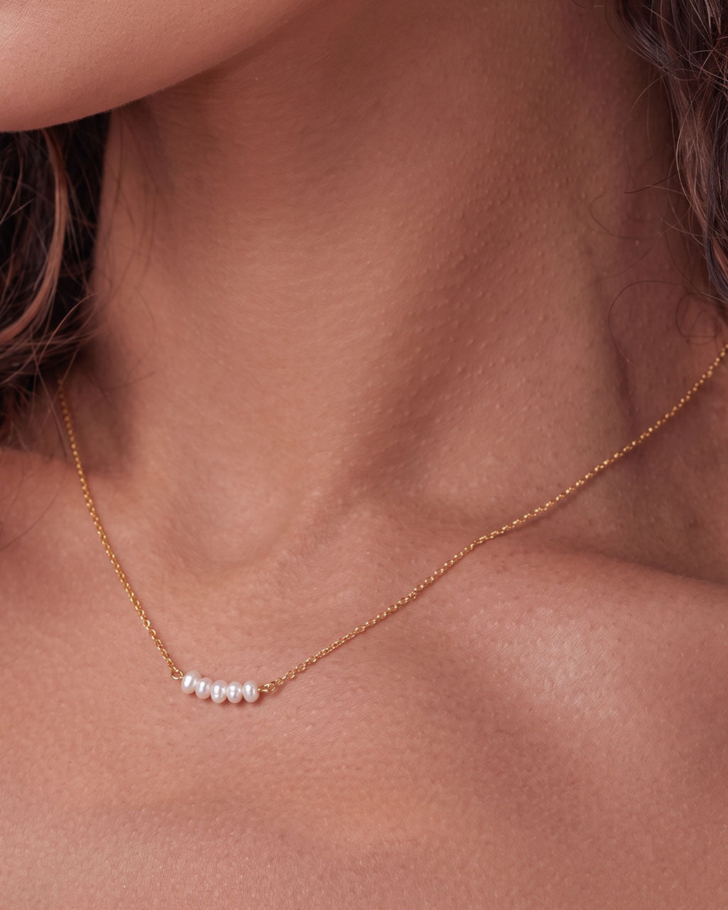 Dainty Freshwater Pearl Bar Waterproof Gold Necklace