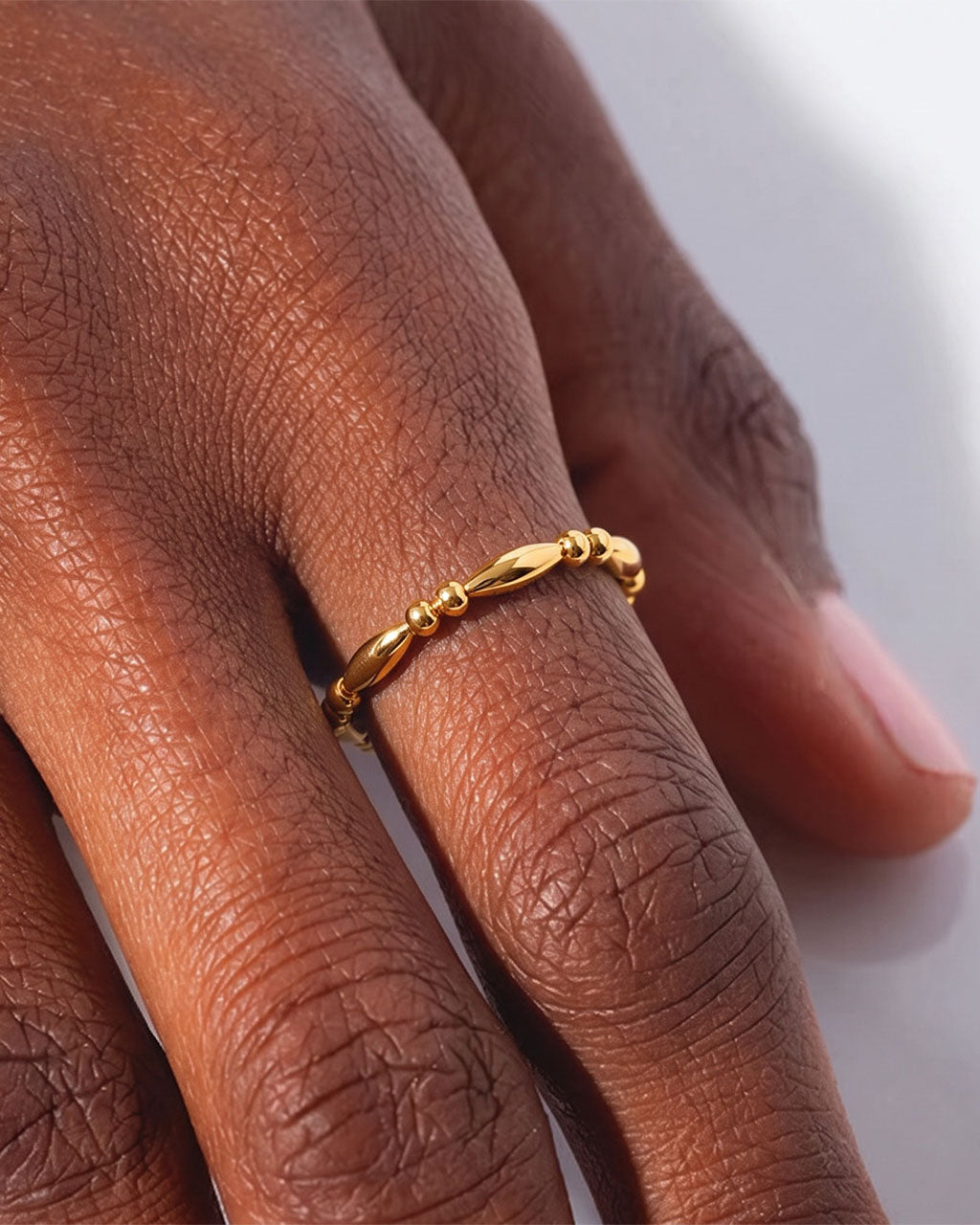 Dainty Marquise Beaded Stacking Waterproof Gold Ring