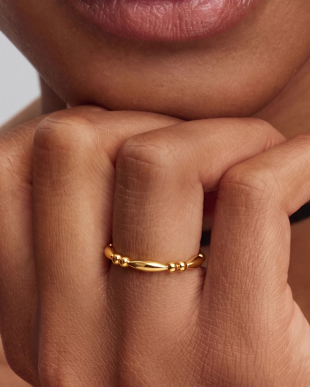 Dainty Marquise Beaded Stacking Waterproof Gold Ring