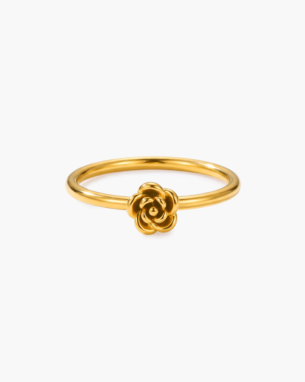 Dainty Rose Flower Slim Band Waterproof Gold Ring