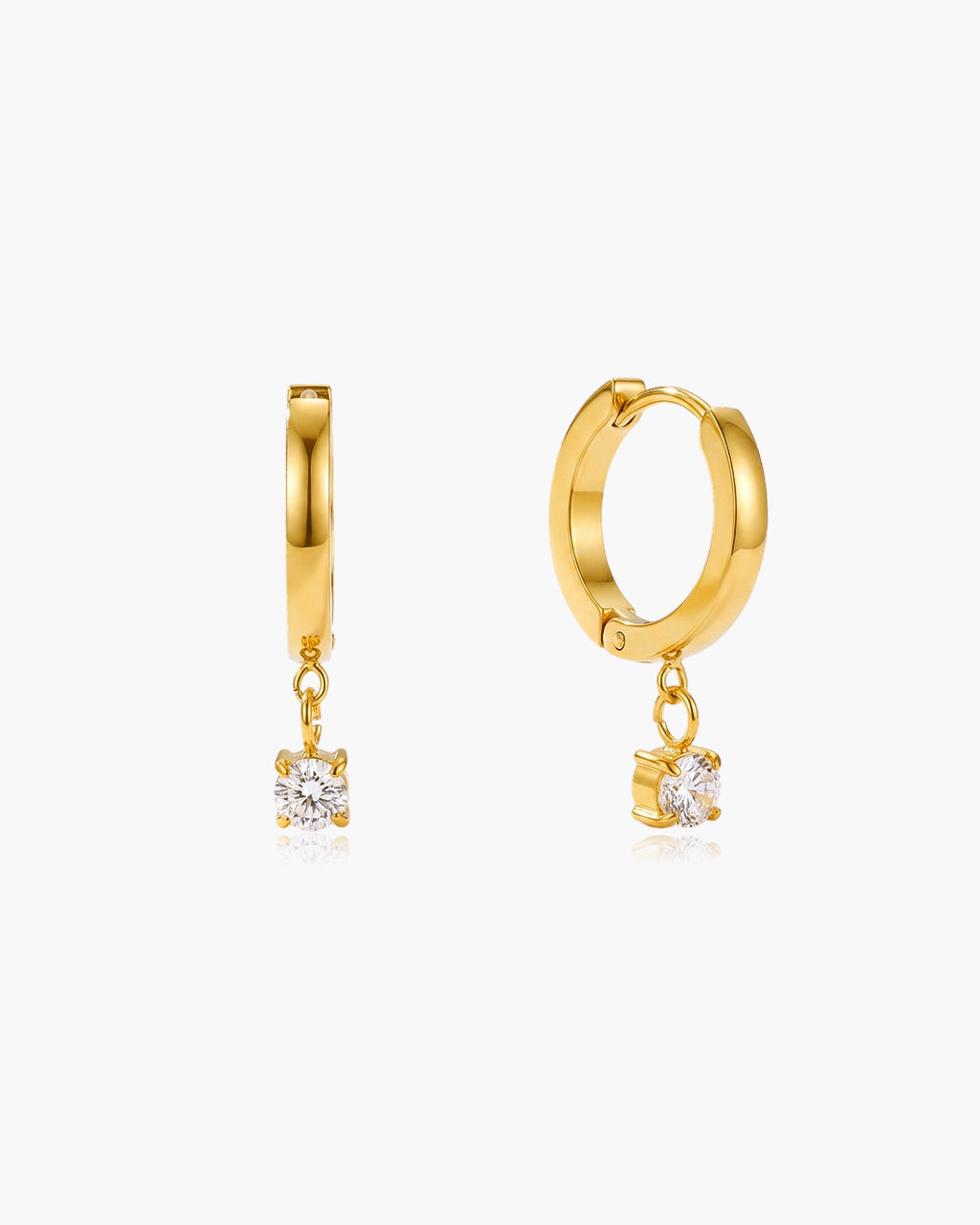Dainty Solitaire Drop Huggie Waterproof Gold Earrings