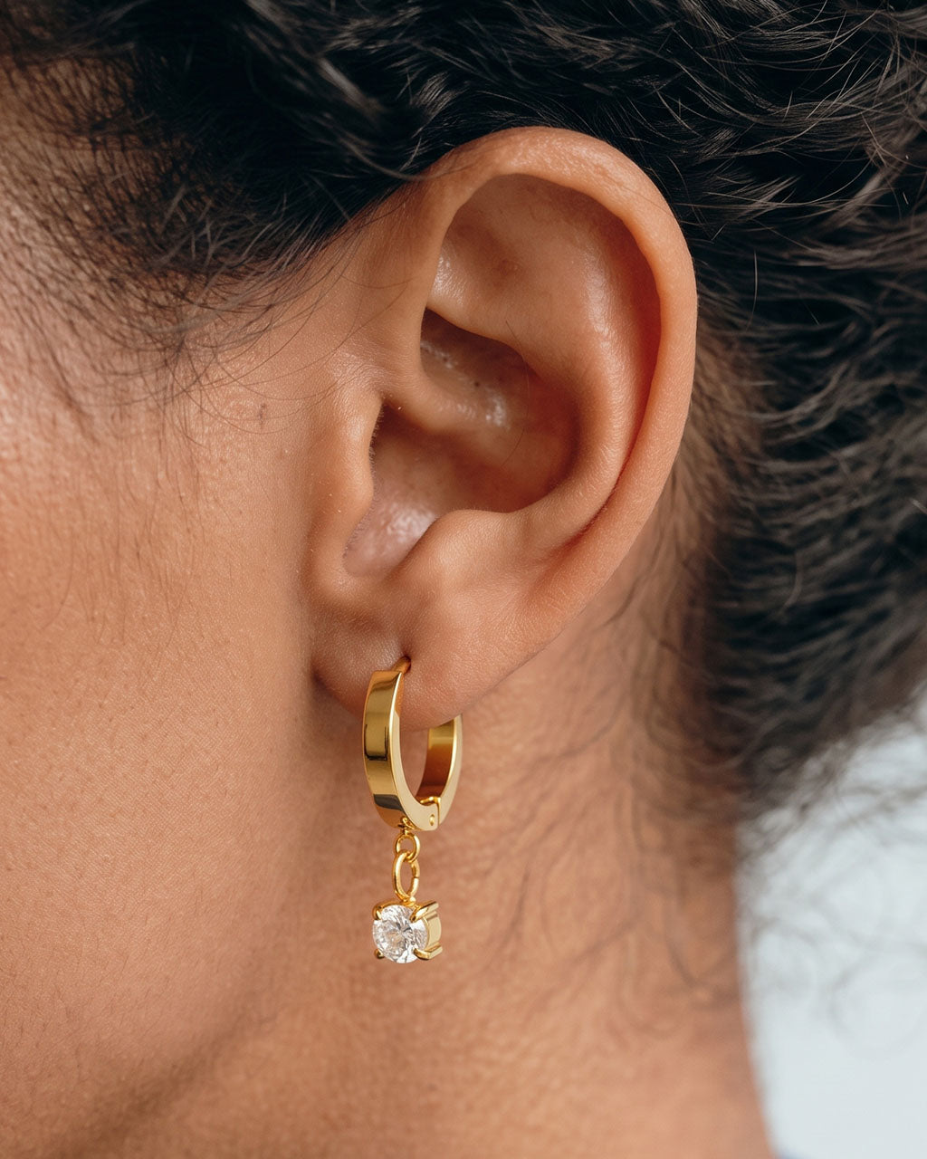 Dainty Solitaire Drop Huggie Waterproof Gold Earrings