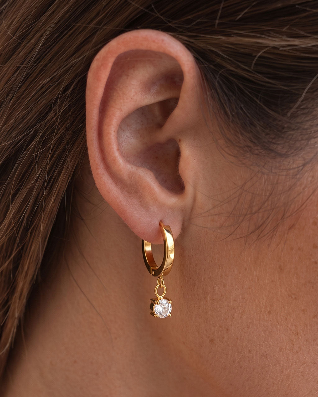 Dainty Solitaire Drop Huggie Waterproof Gold Earrings