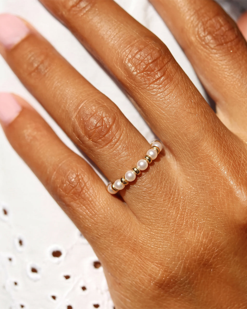 Dainty Spinning Pearl Beaded Waterproof Gold Ring
