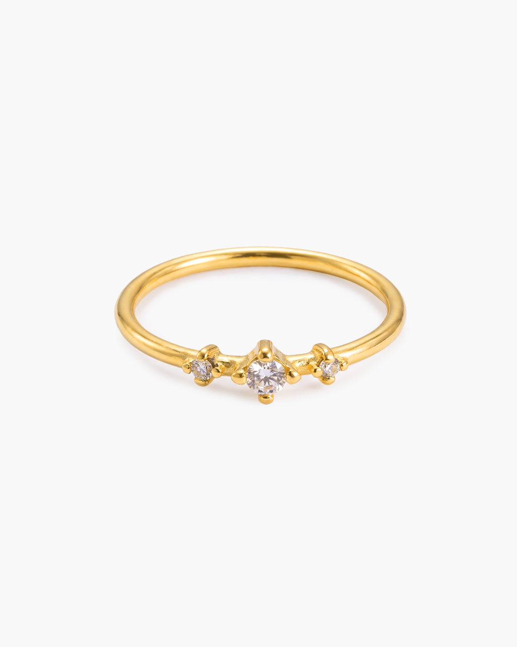 Dainty Three Stone Slim Band Waterproof Gold Ring