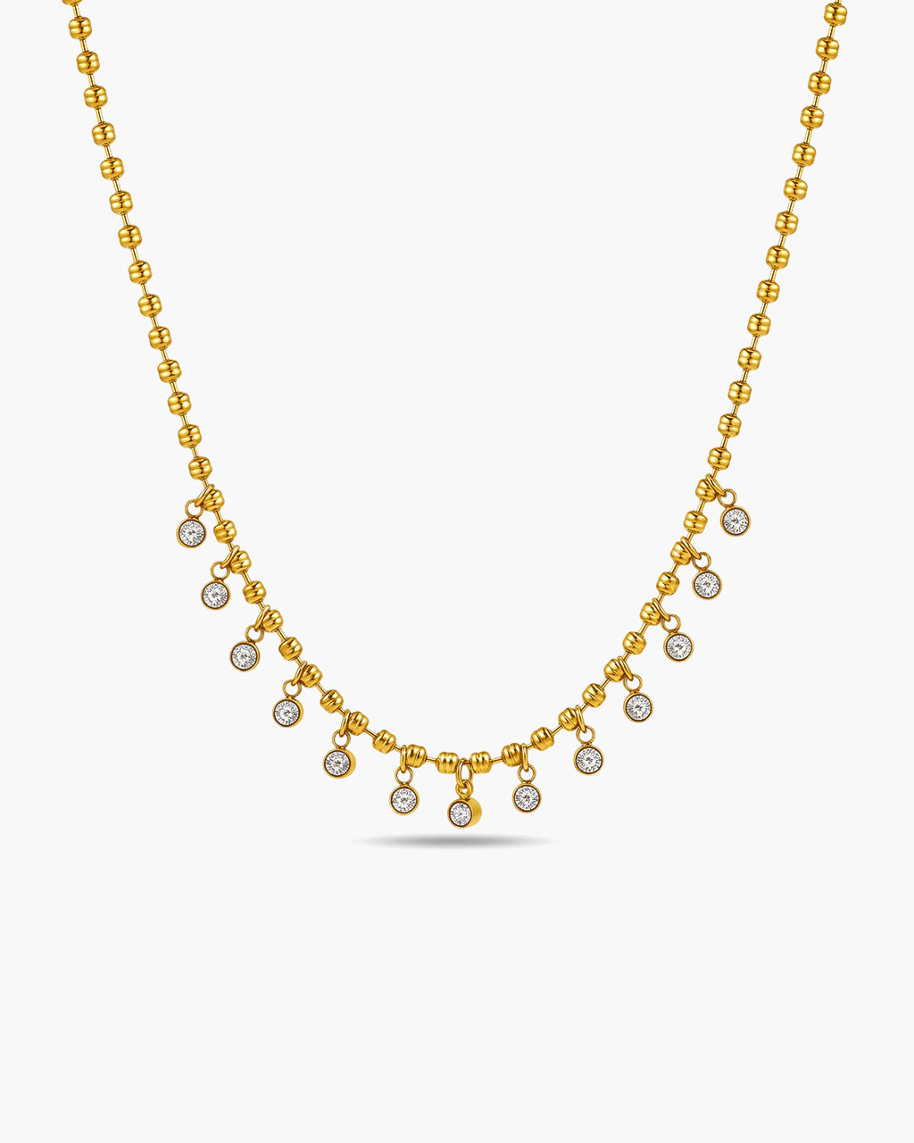 Dangling Bezel Stone Beaded Waterproof Gold Necklace