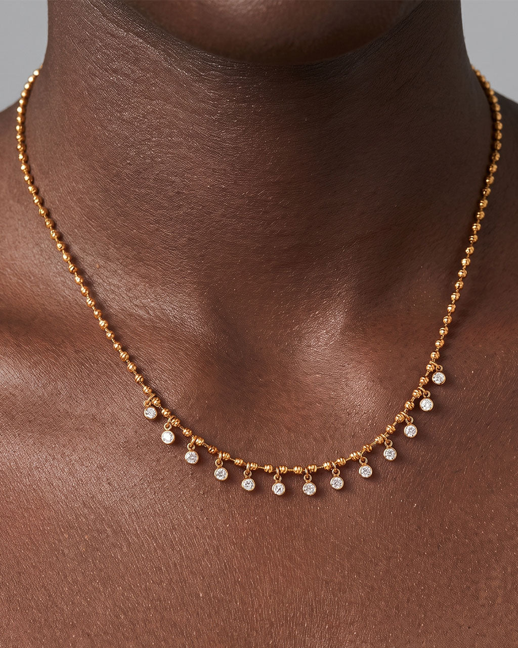 Dangling Bezel Stone Beaded Waterproof Gold Necklace