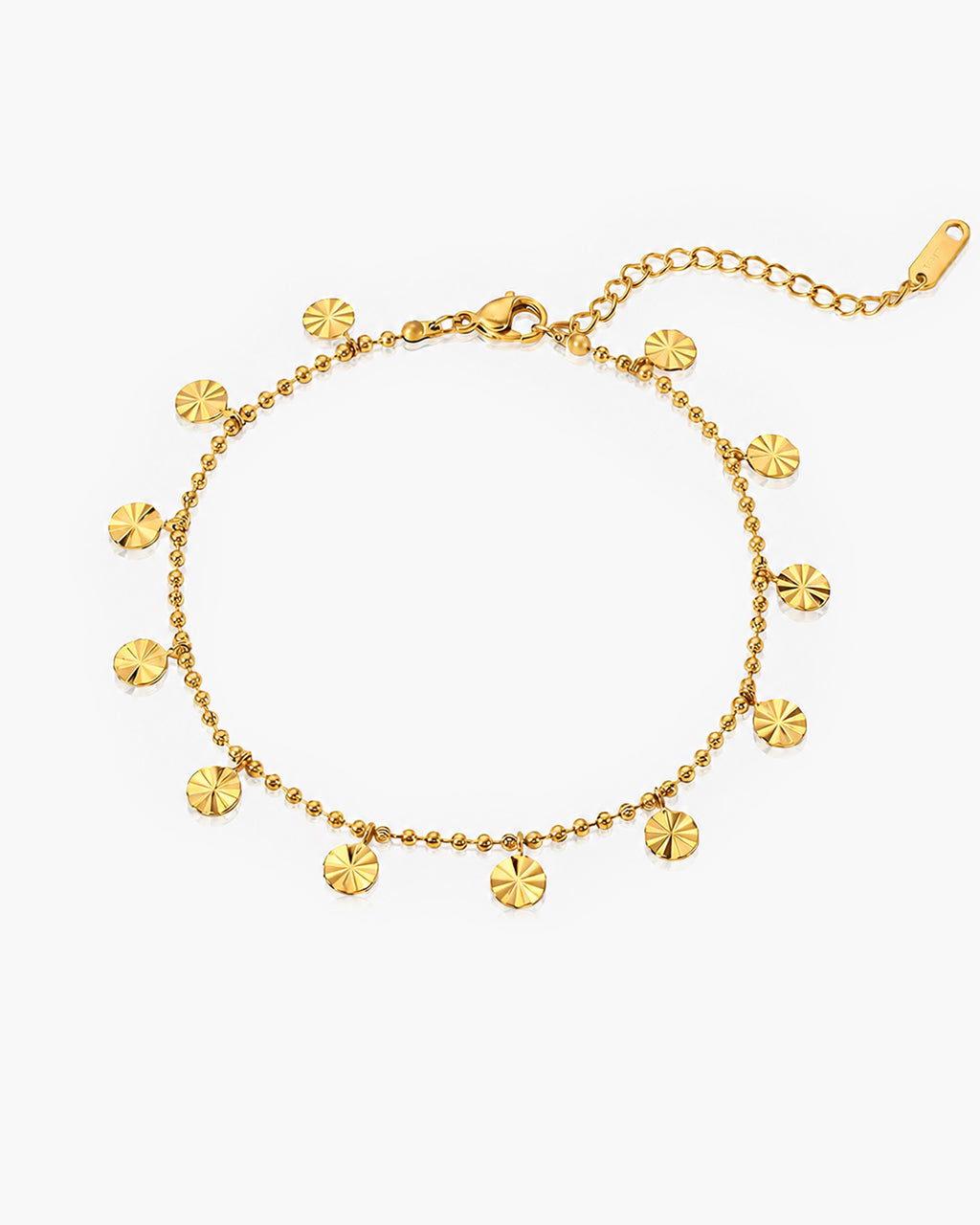 Dangling Disc Charm Gold Waterproof Beaded Anklet