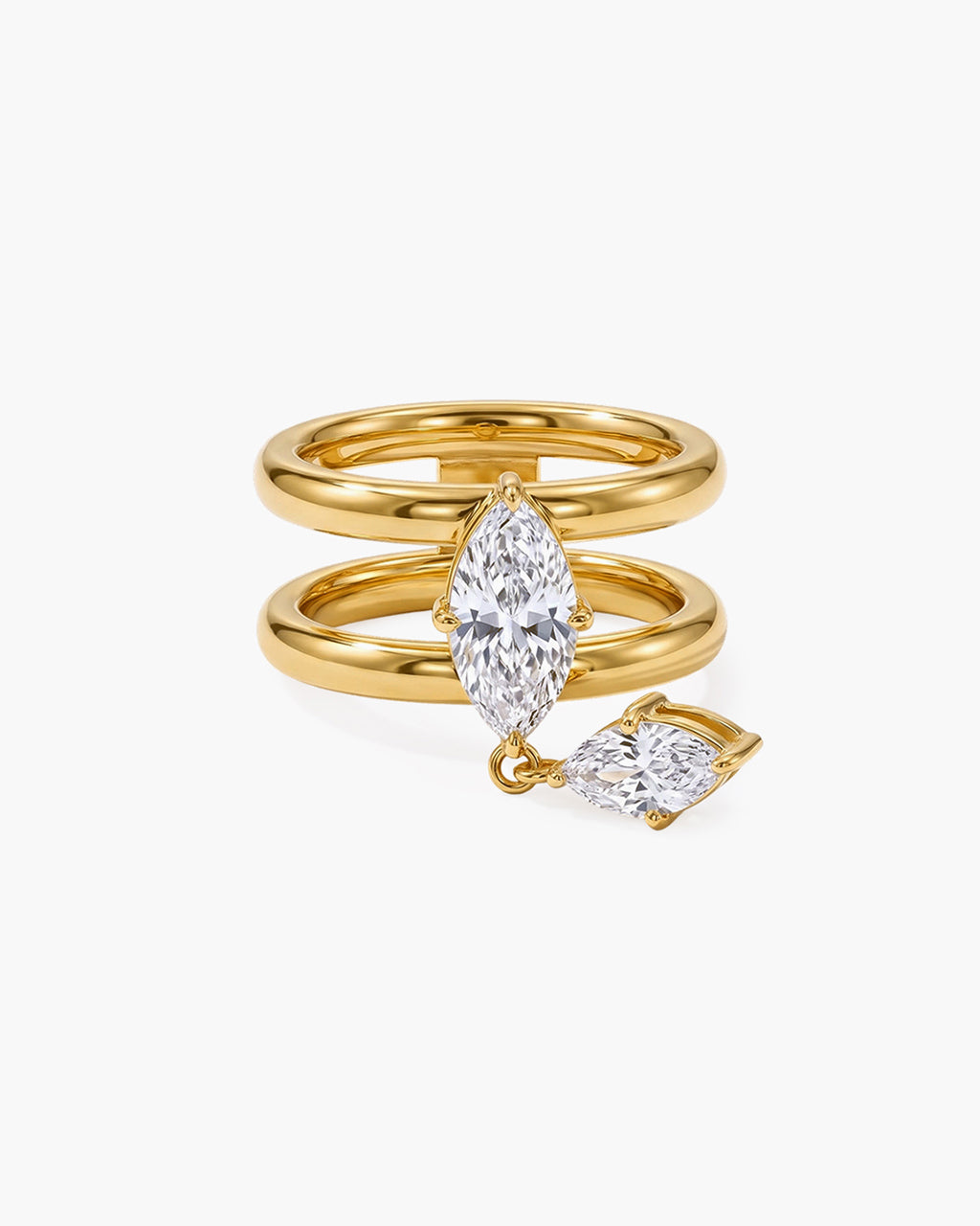 Dangling Marquise Double Row Band Waterproof Gold Ring