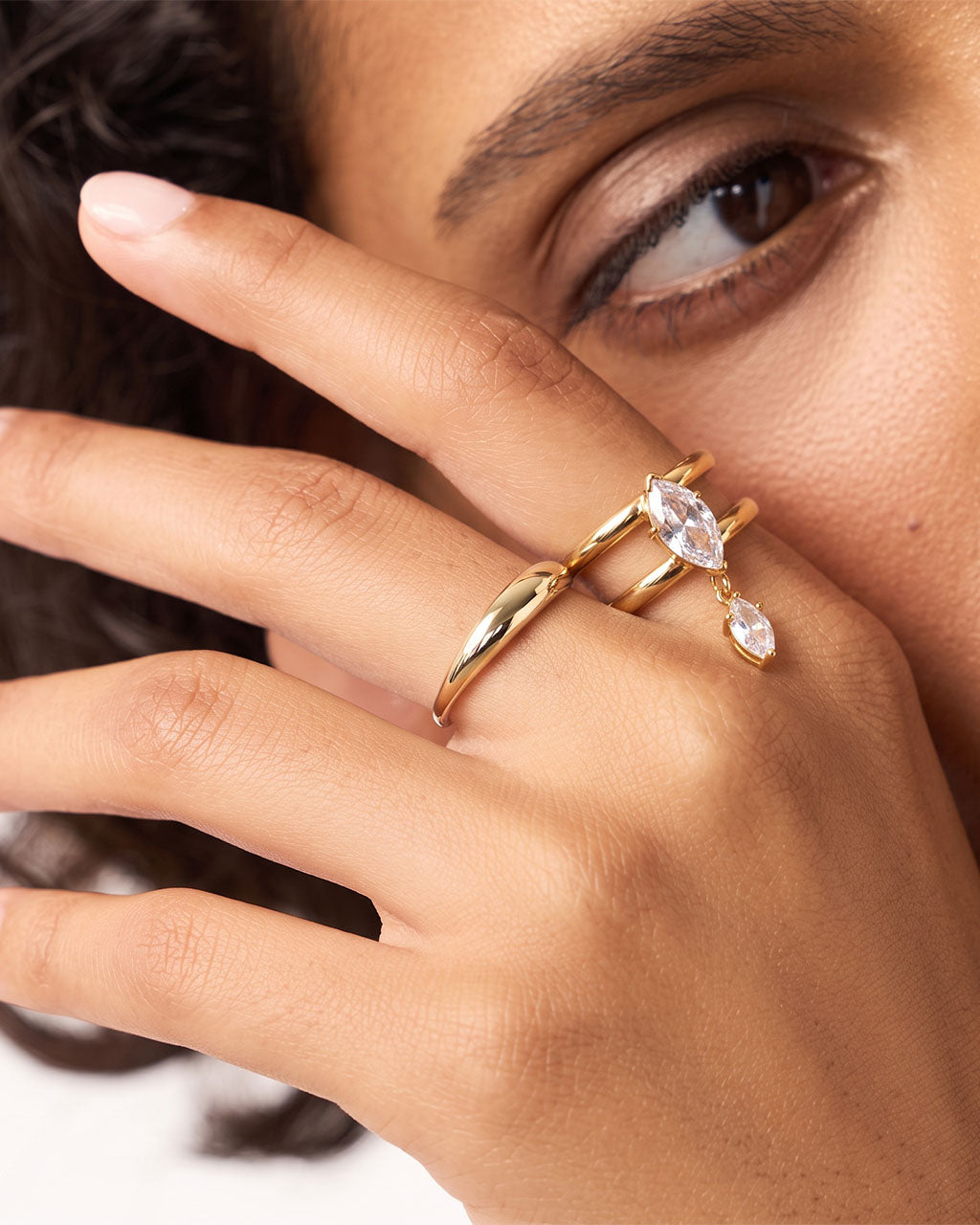 Dangling Marquise Double Row Band Waterproof Gold Ring