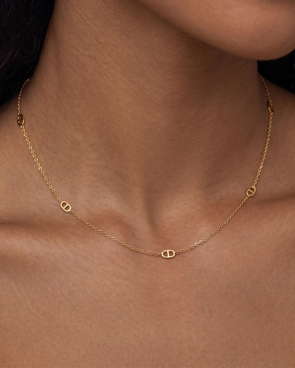 Delicate Mariner Link Station Waterproof Gold Necklace