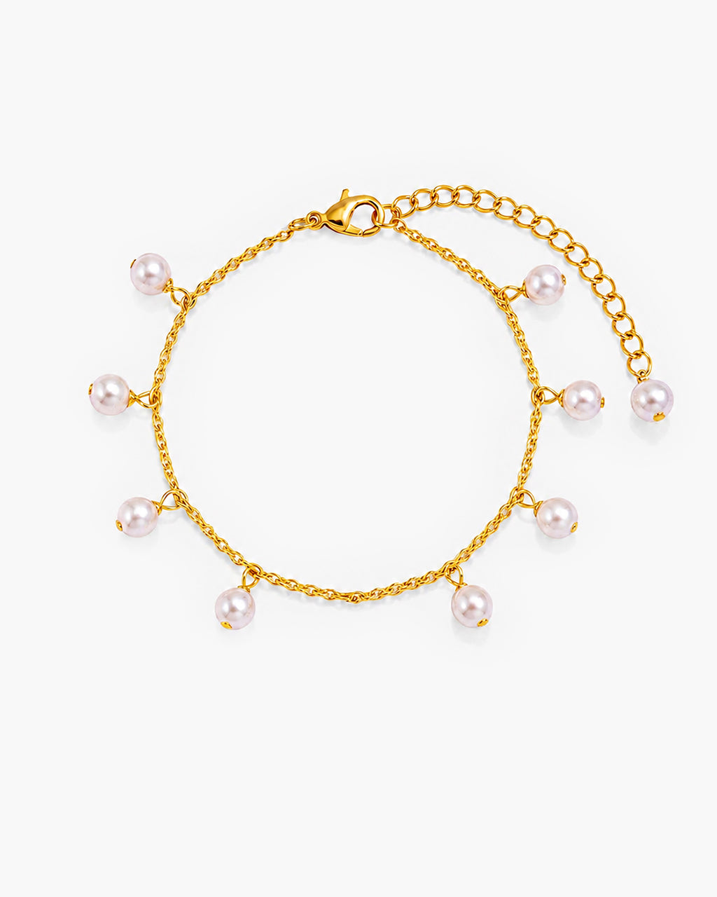 Delicate Pearl Drop Station Waterproof Gold Anklet