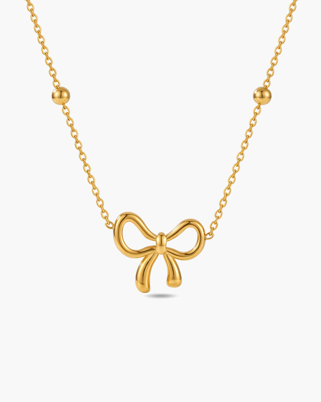 Delicate Ribbon Bow Beaded Waterproof Gold Necklace