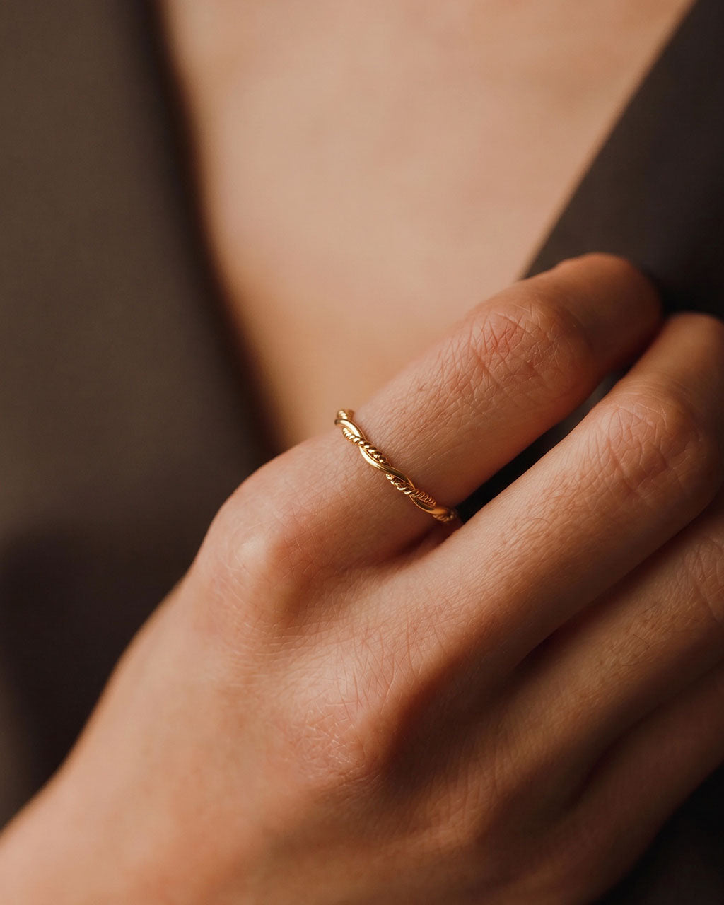 Delicate Wrapped Rope Stacking Waterproof Gold Ring