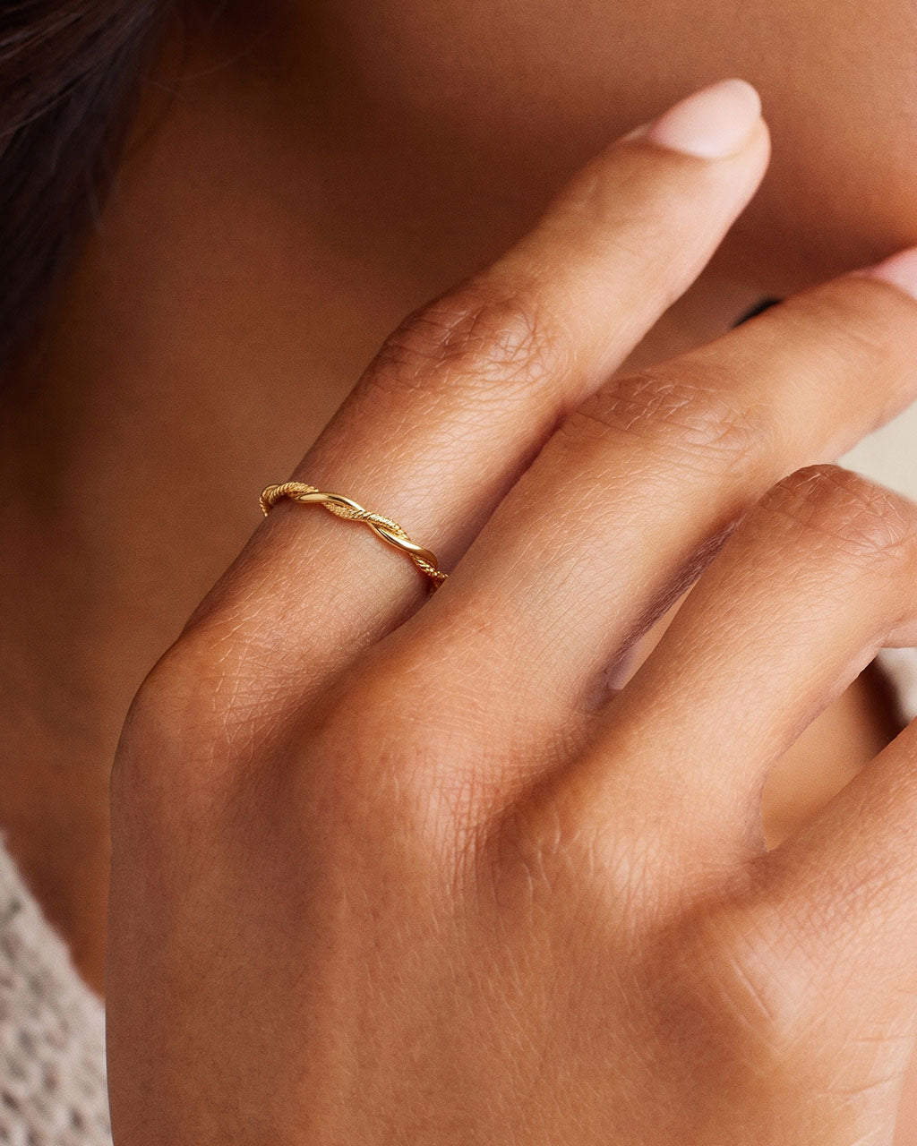 Delicate Wrapped Rope Stacking Waterproof Gold Ring