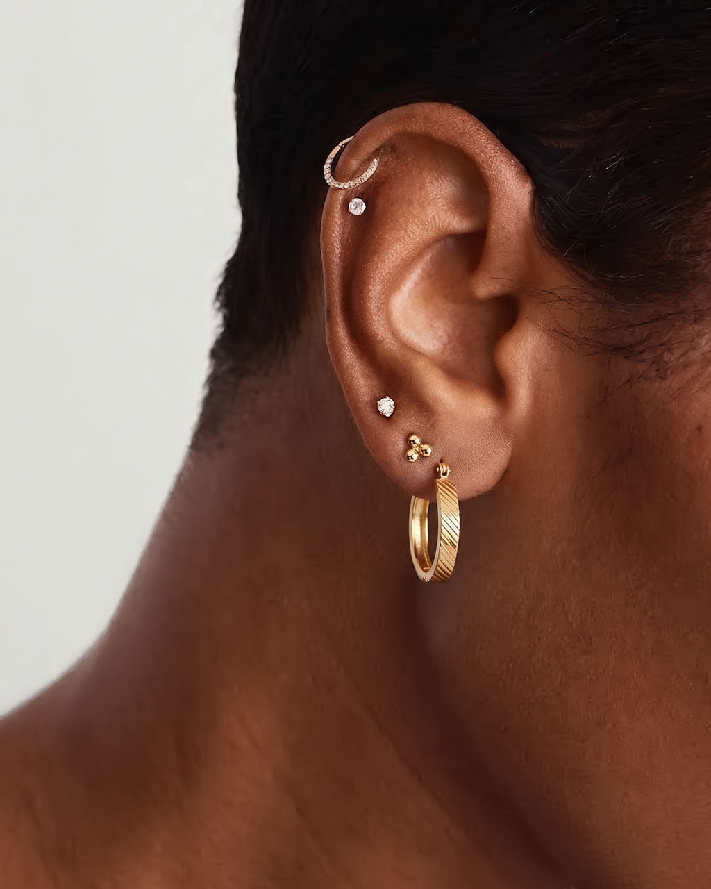 Diagonal Ridged Flat Hoop Waterproof Gold Earrings