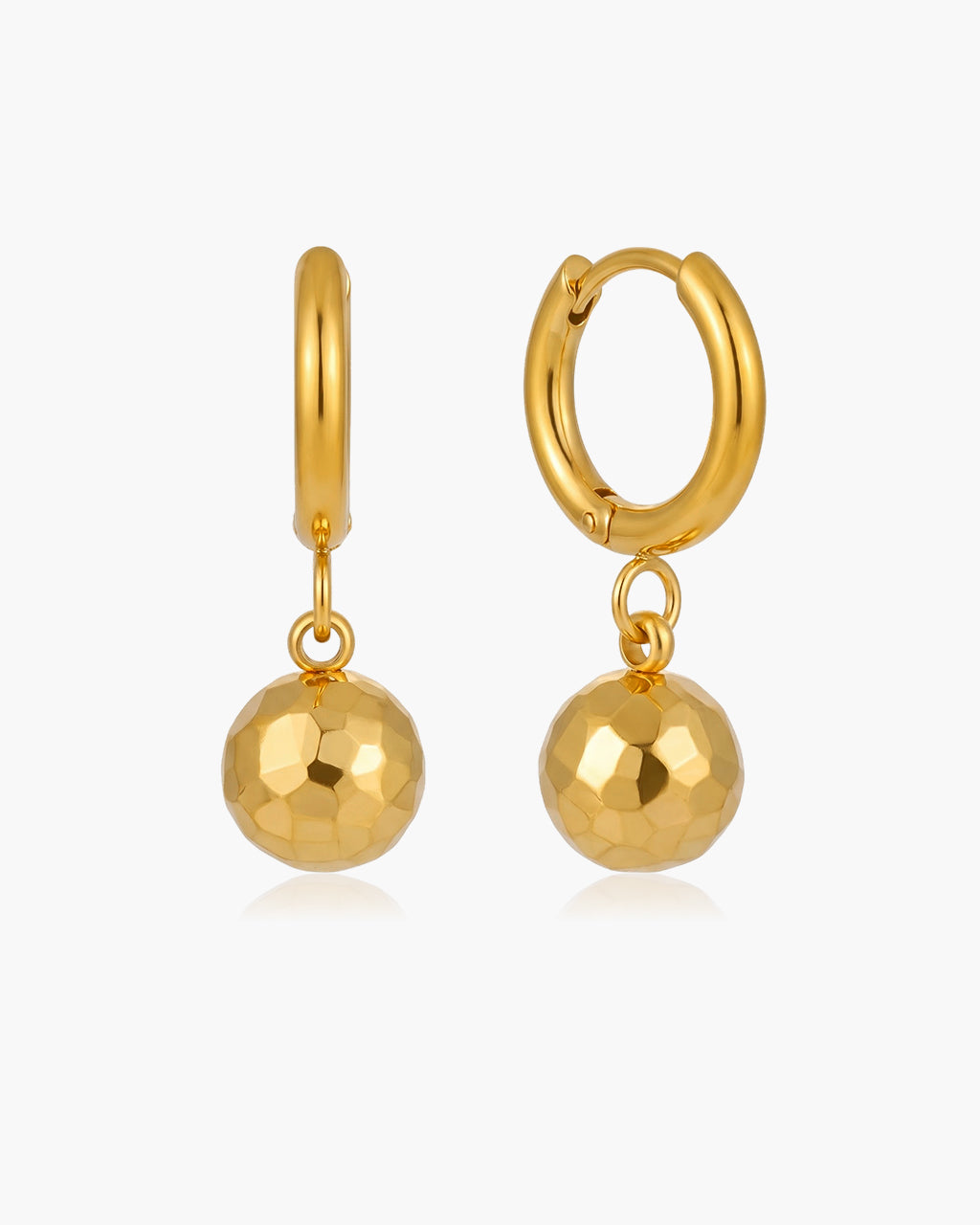 Diamond Cut Ball Drop Huggie Waterproof Gold Earrings