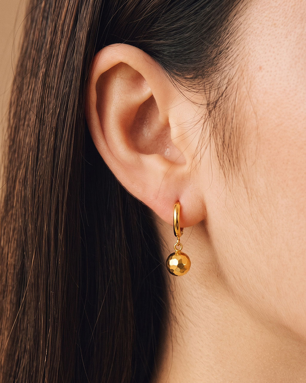 Diamond Cut Ball Drop Huggie Waterproof Gold Earrings