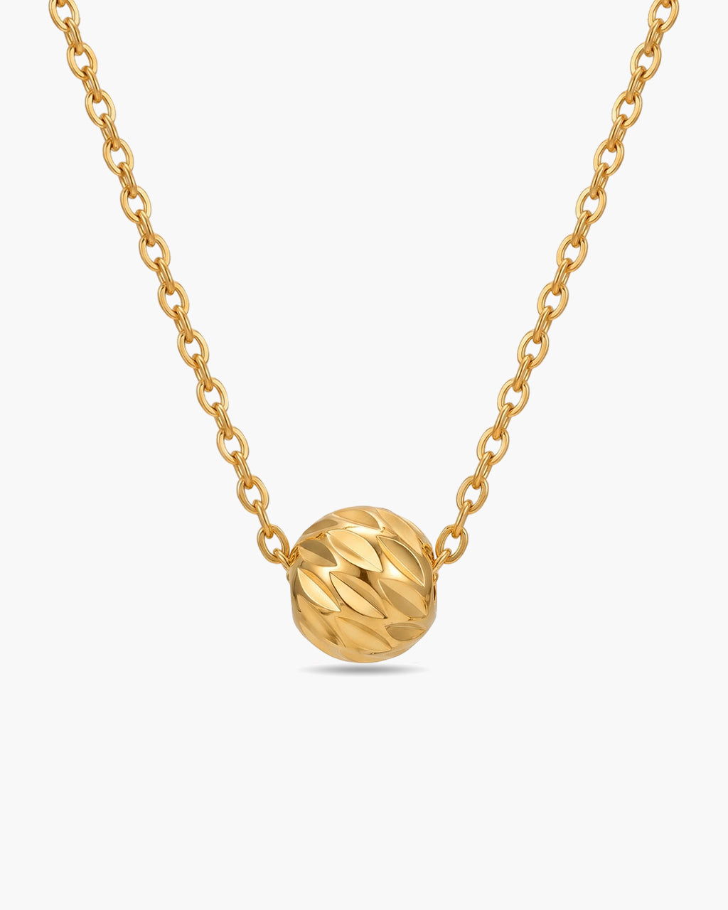 Diamond Cut Bead Pendant Waterproof Gold Necklace
