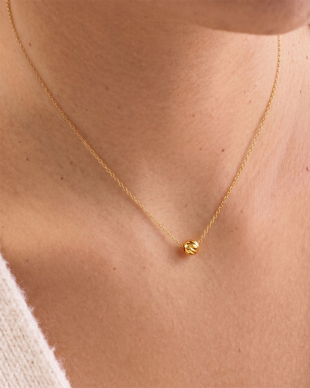 Diamond Cut Bead Pendant Waterproof Gold Necklace