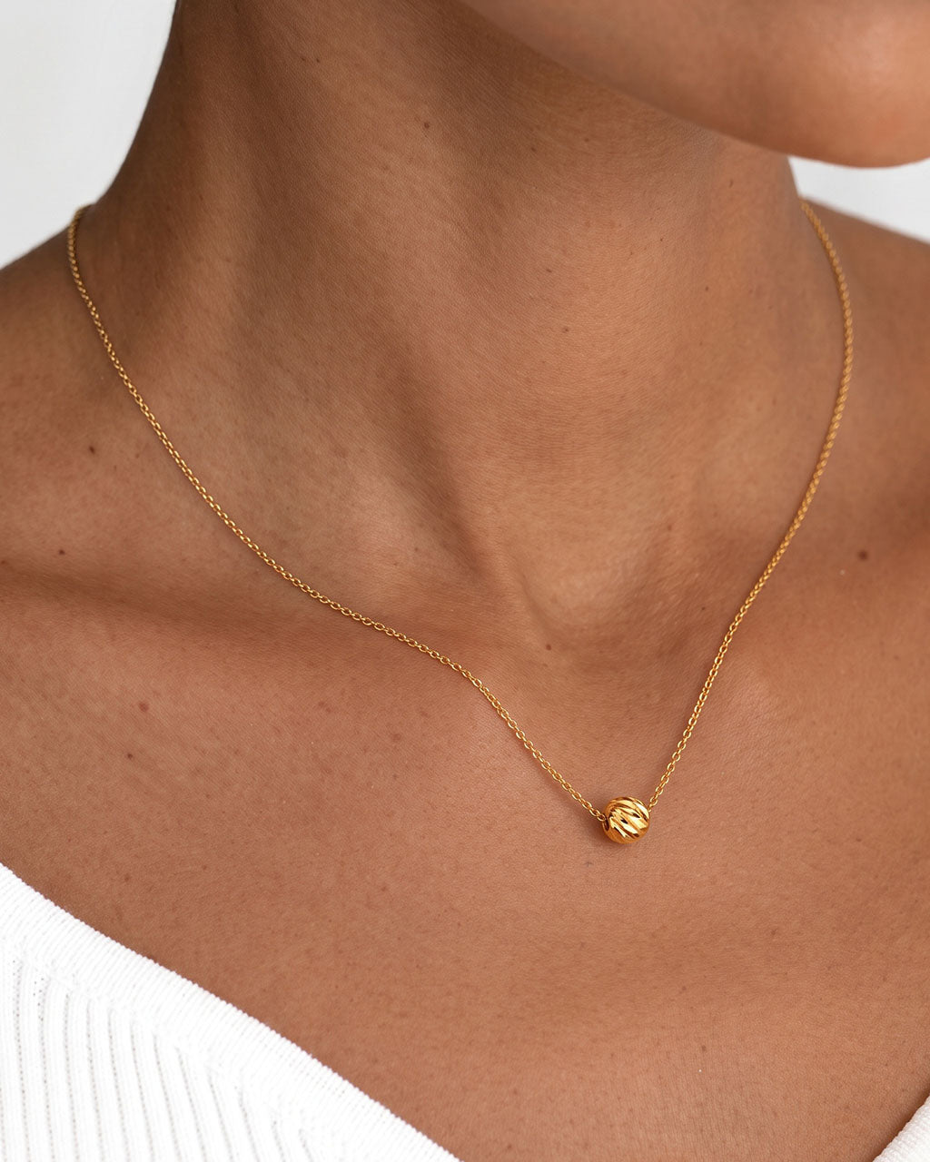 Diamond Cut Bead Pendant Waterproof Gold Necklace