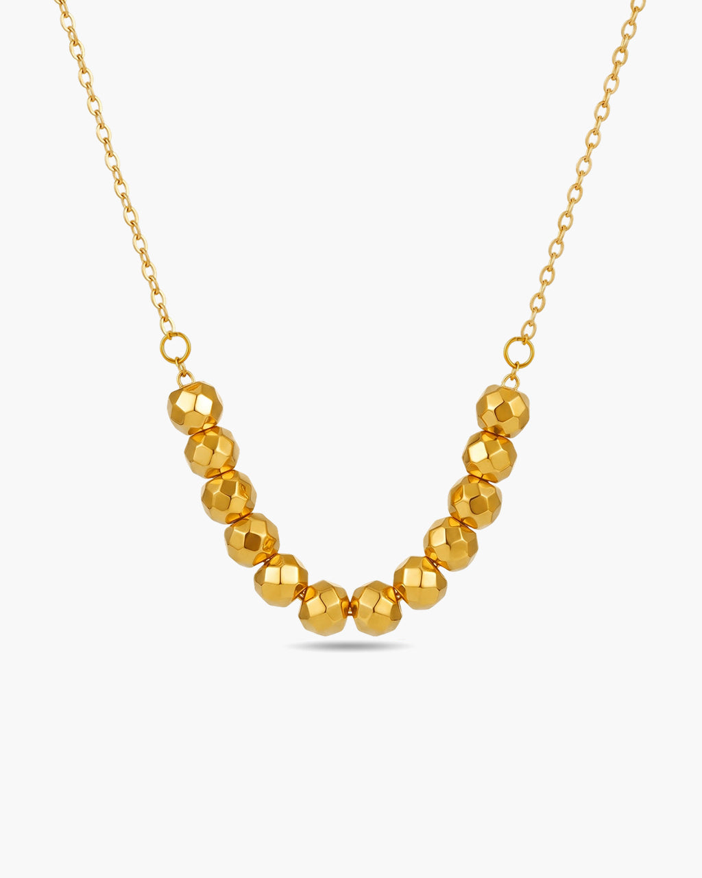 Diamond Cut Bead Statement Waterproof Gold Necklace