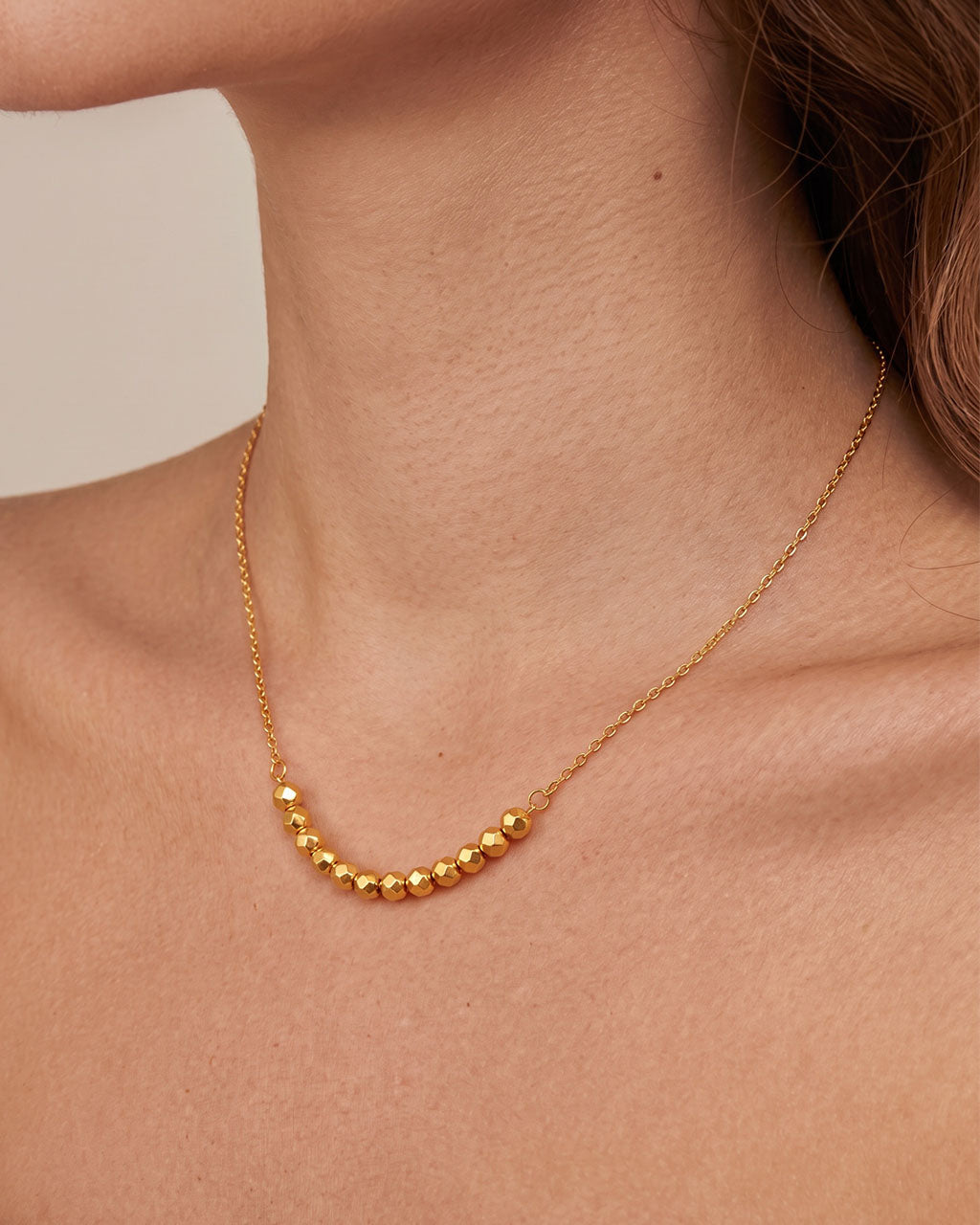 Diamond Cut Bead Statement Waterproof Gold Necklace