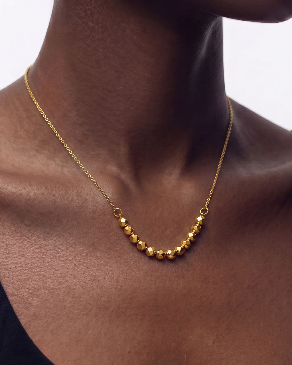 Diamond Cut Bead Statement Waterproof Gold Necklace