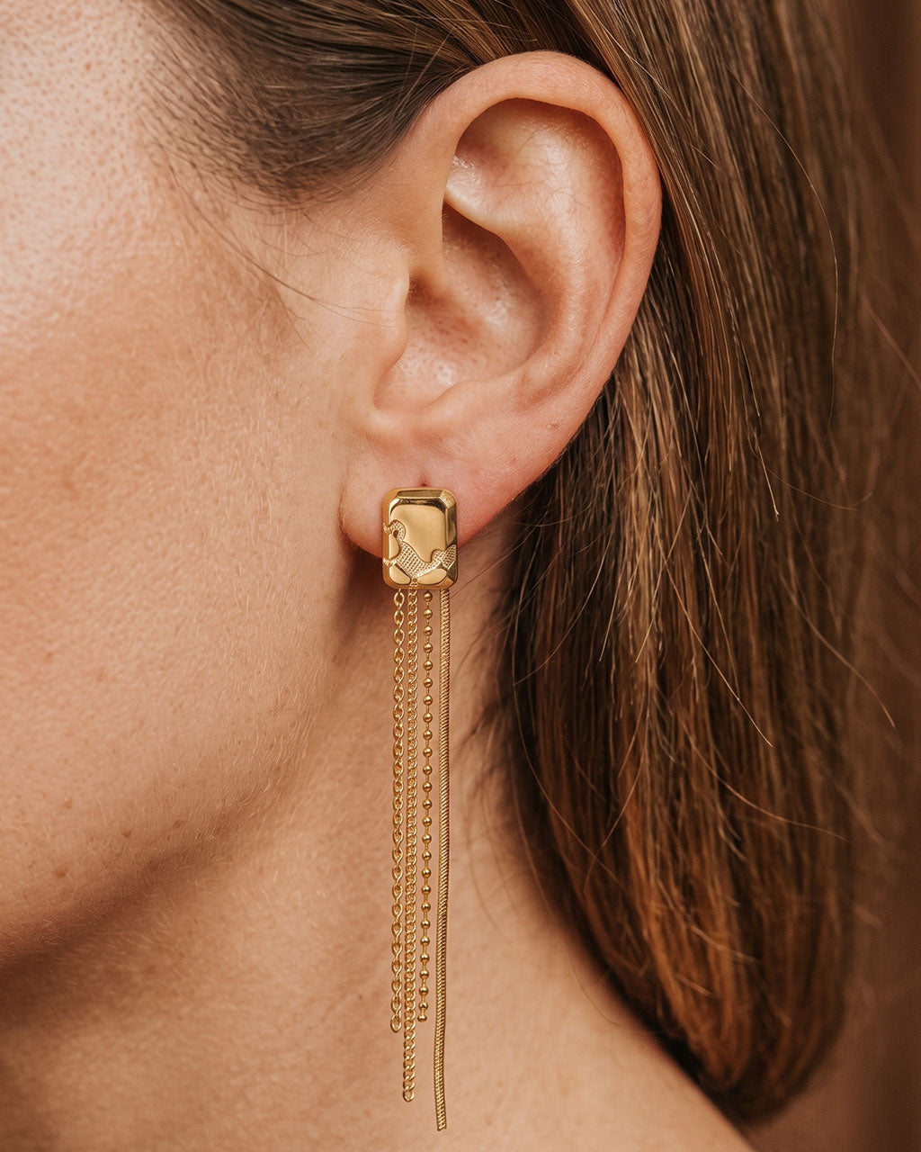 Distinctive Map Chain Tassel Waterproof Gold Earrings