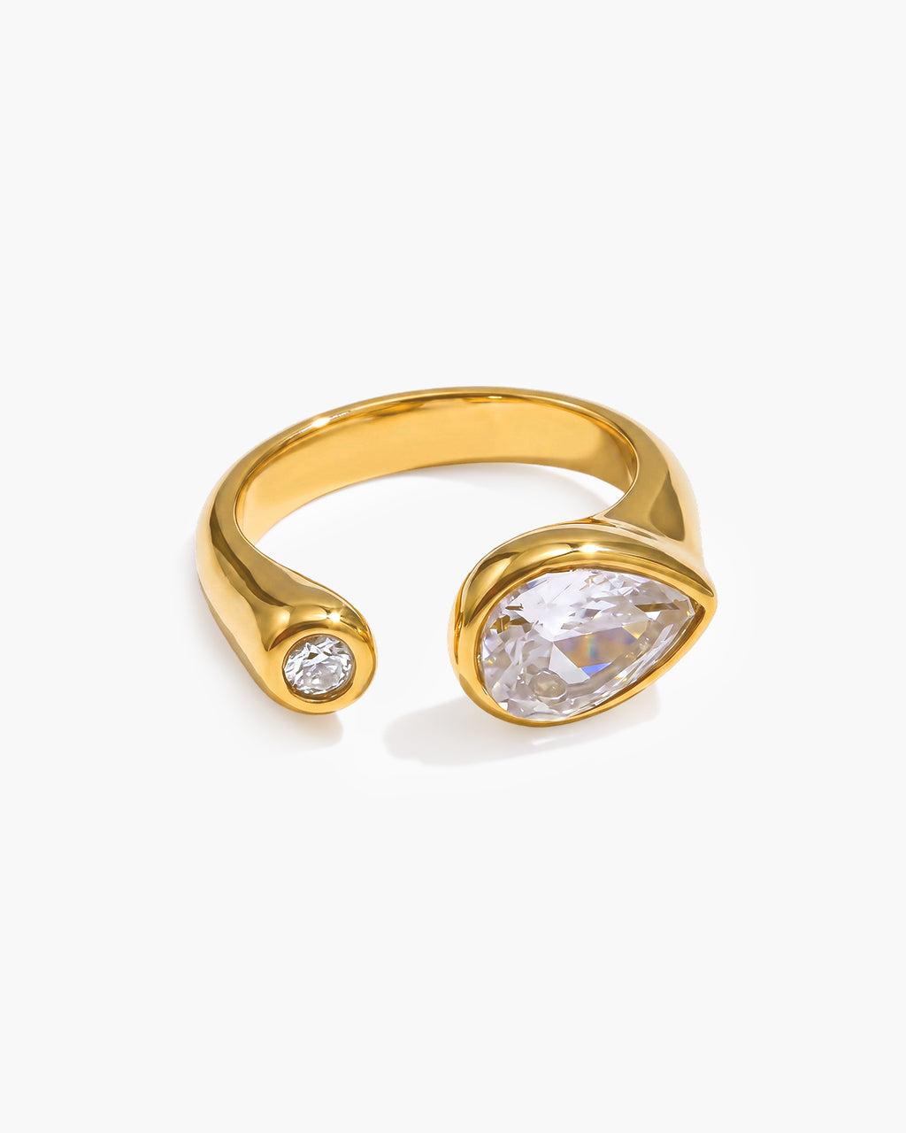 Distinctive Modern Two Stone Open Waterproof Gold Ring