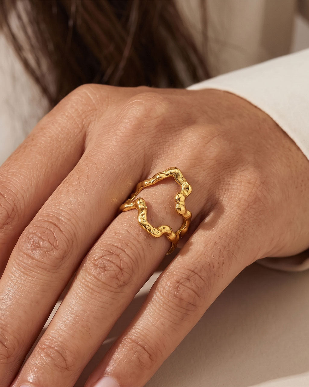 Distinctive Organic Branch Open Waterproof Gold Ring