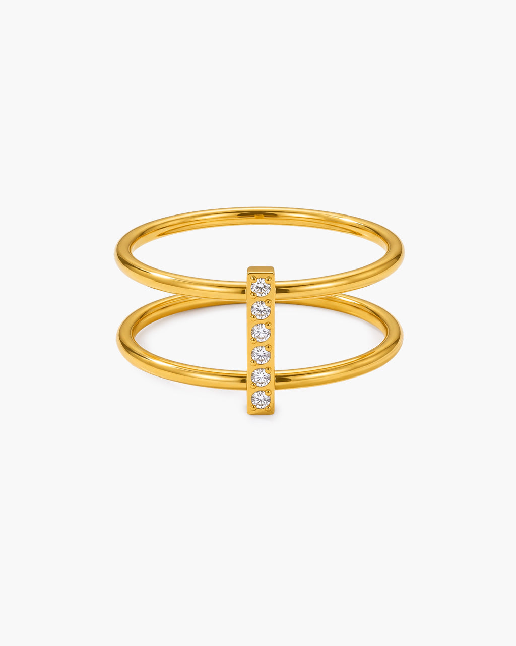 Distinctive Pavé Bar Double Band Waterproof Gold Ring