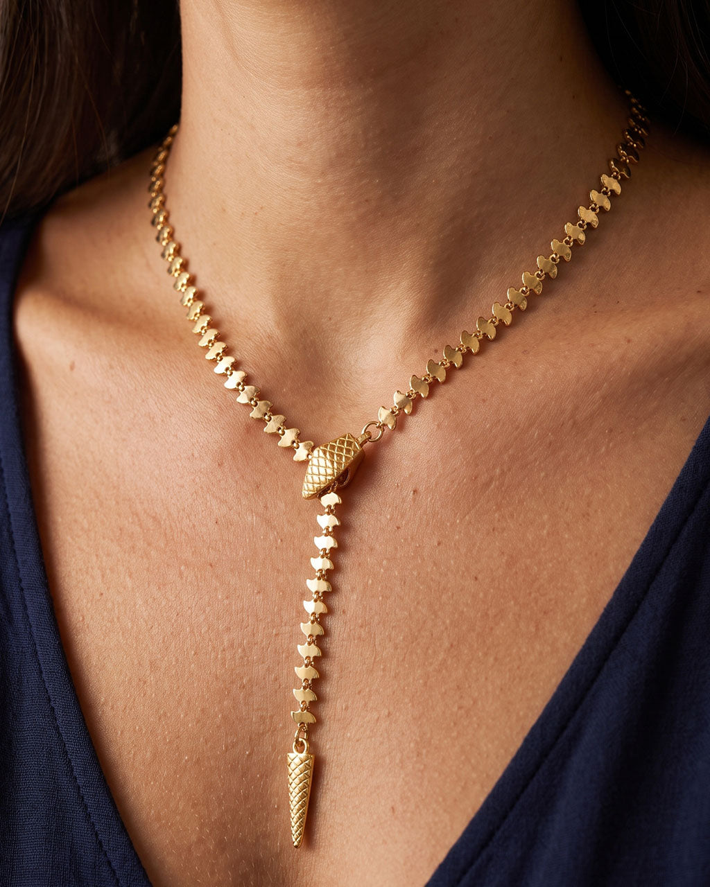 Distinctive Serpent Y Lariat Waterproof Gold Necklace