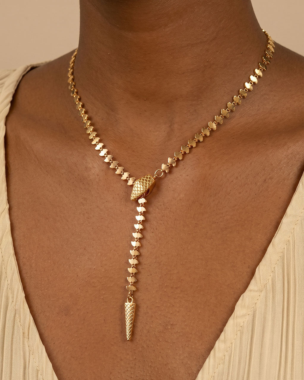 Distinctive Serpent Y Lariat Waterproof Gold Necklace