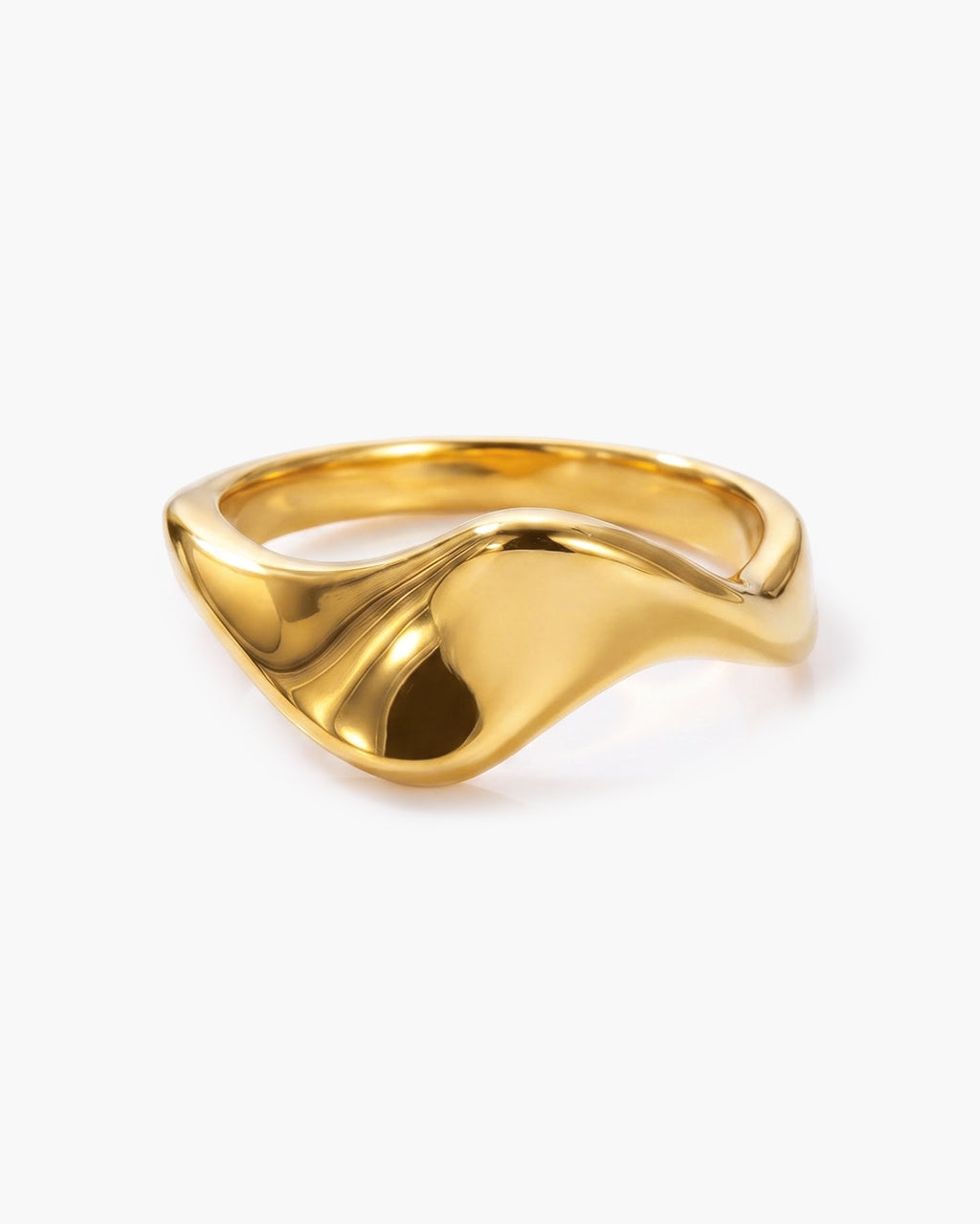 Distinctive Signet Wavy Band Waterproof Gold Ring
