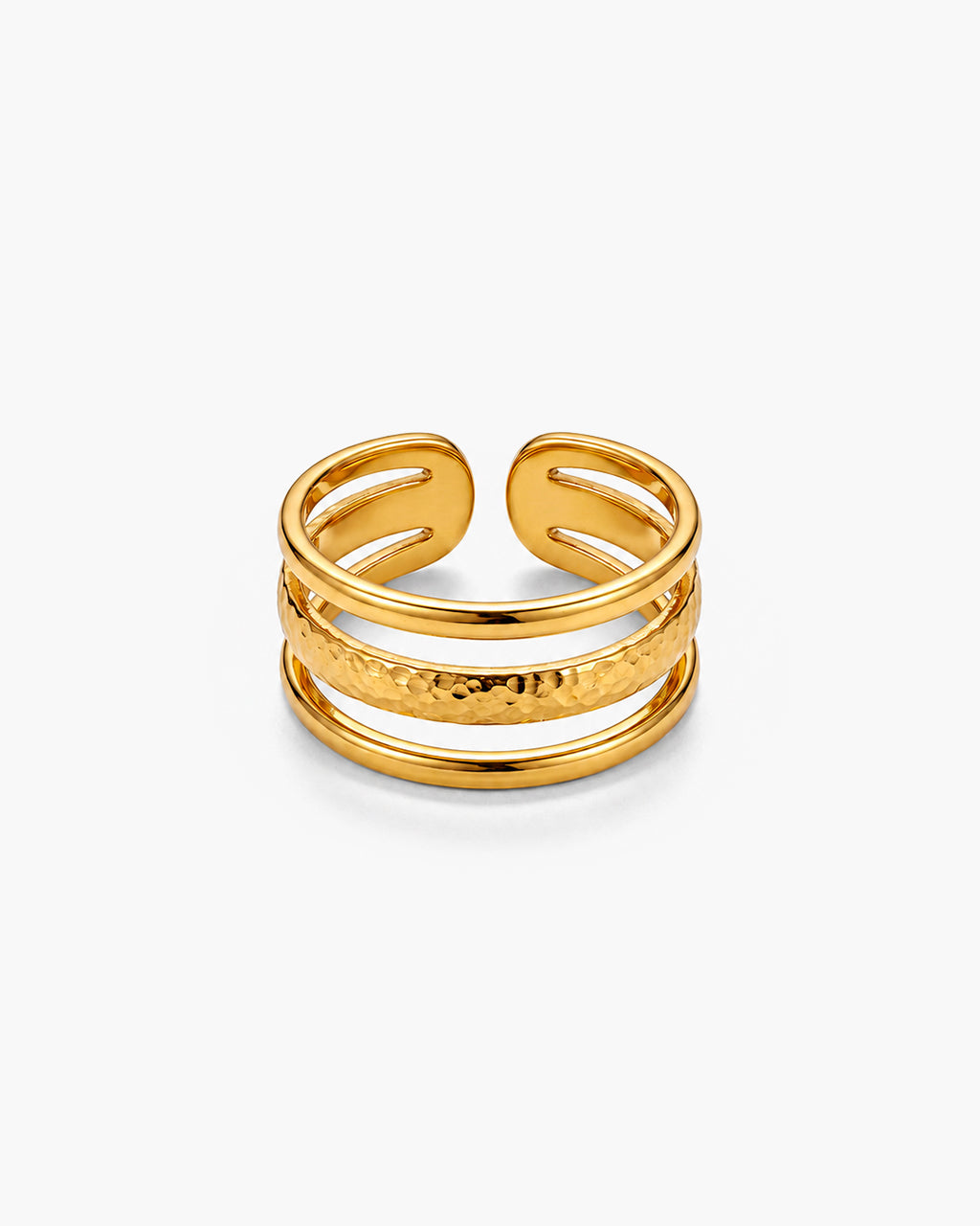 Distinctive Triple Row Band Waterproof Gold Open Ring