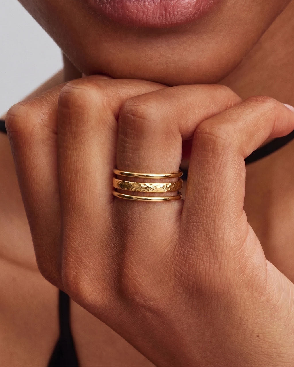Distinctive Triple Row Band Waterproof Gold Open Ring