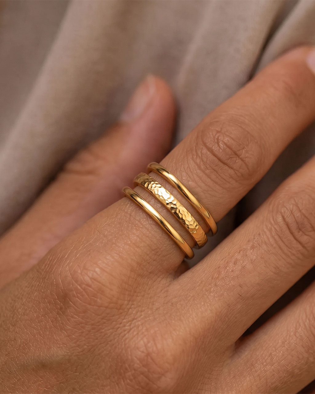 Distinctive Triple Row Band Waterproof Gold Open Ring