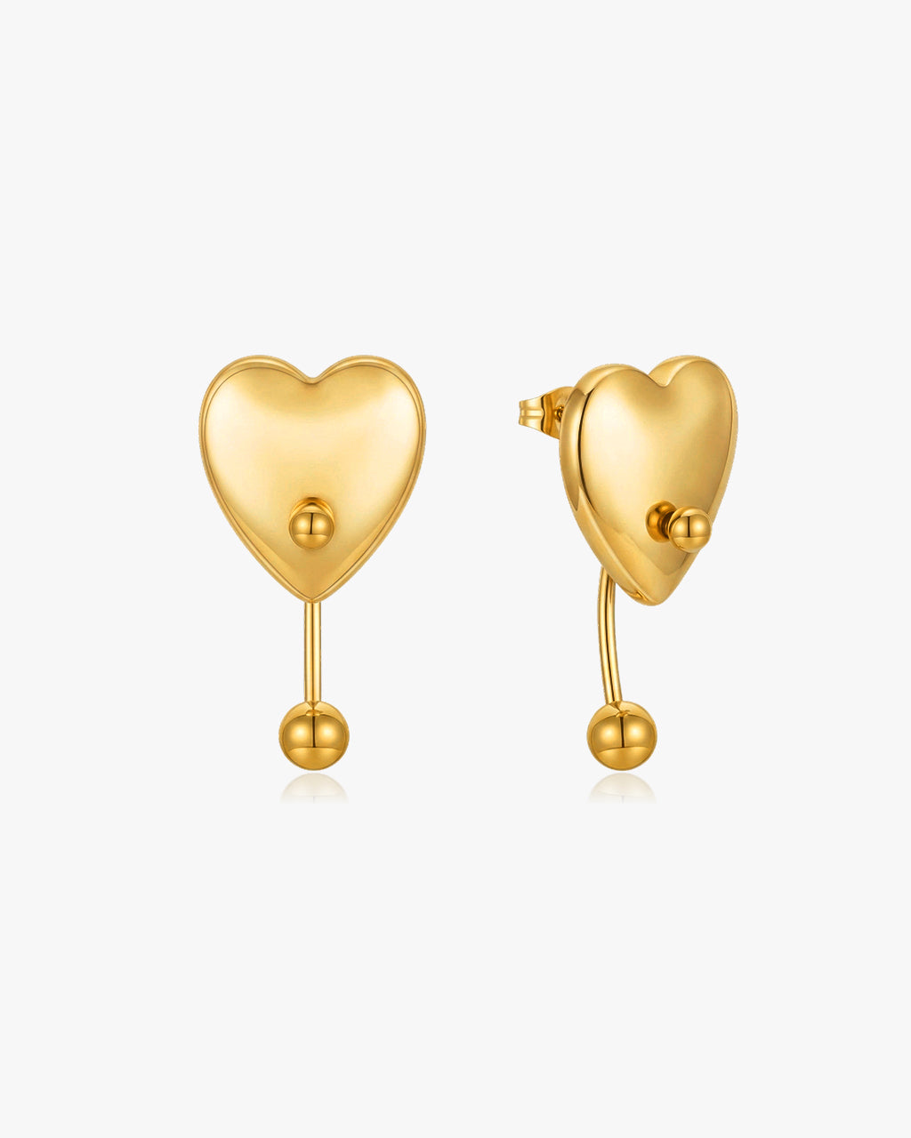 Double Ball Chunky Heart Stud Waterproof Gold Earrings