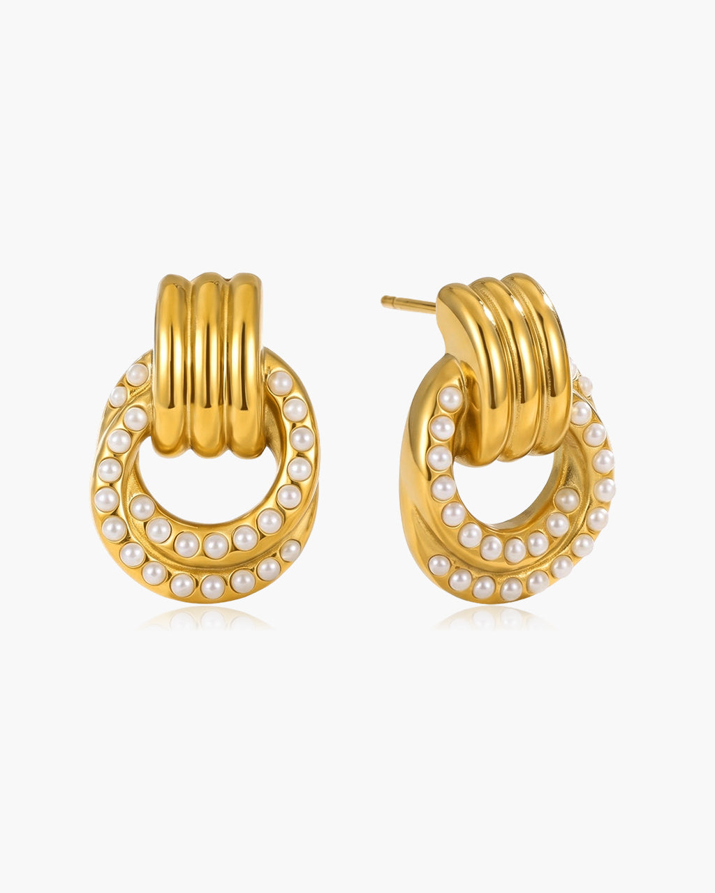 Double Circle Drop Statement Waterproof Gold Earrings