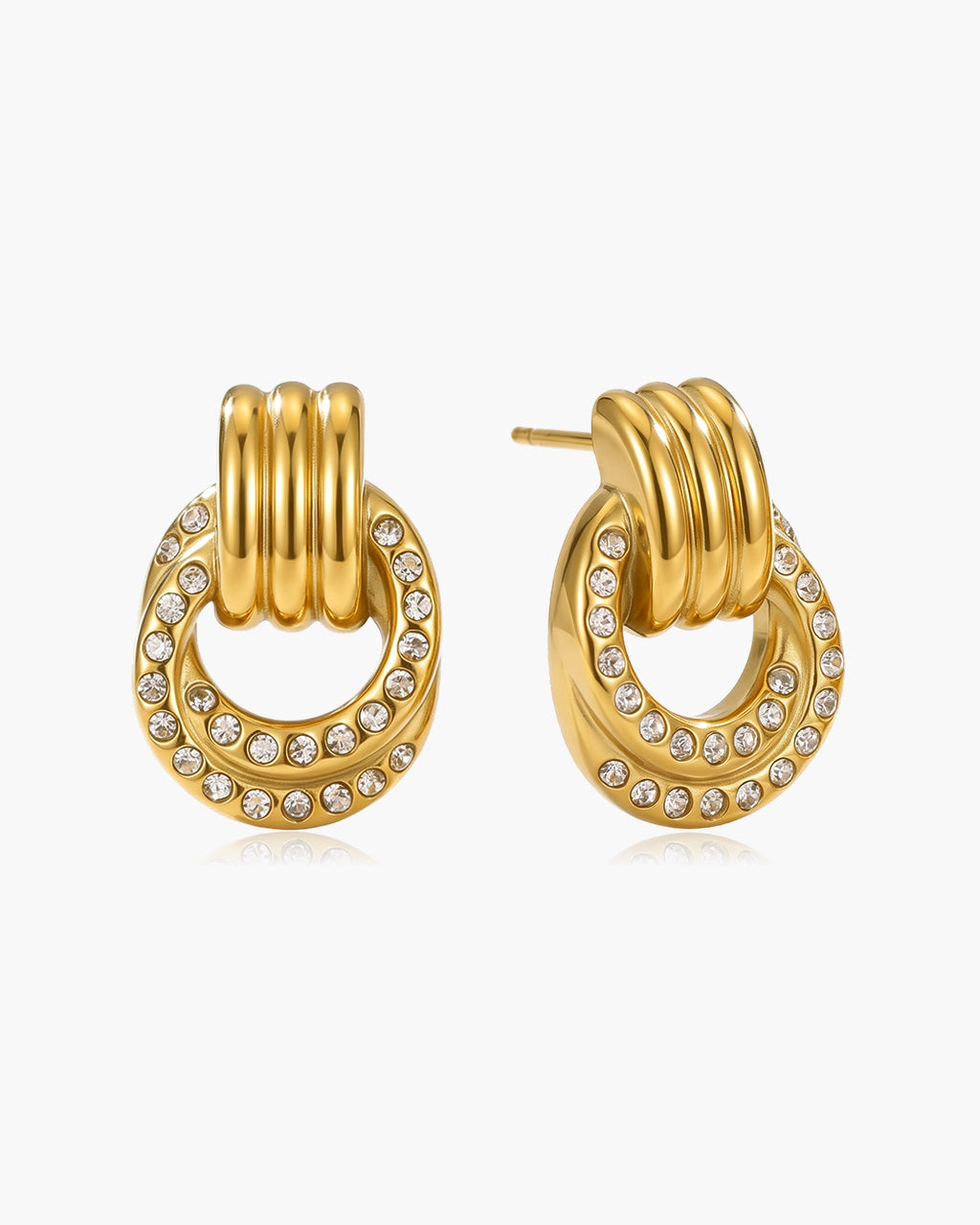 Double Circle Drop Statement Waterproof Gold Earrings
