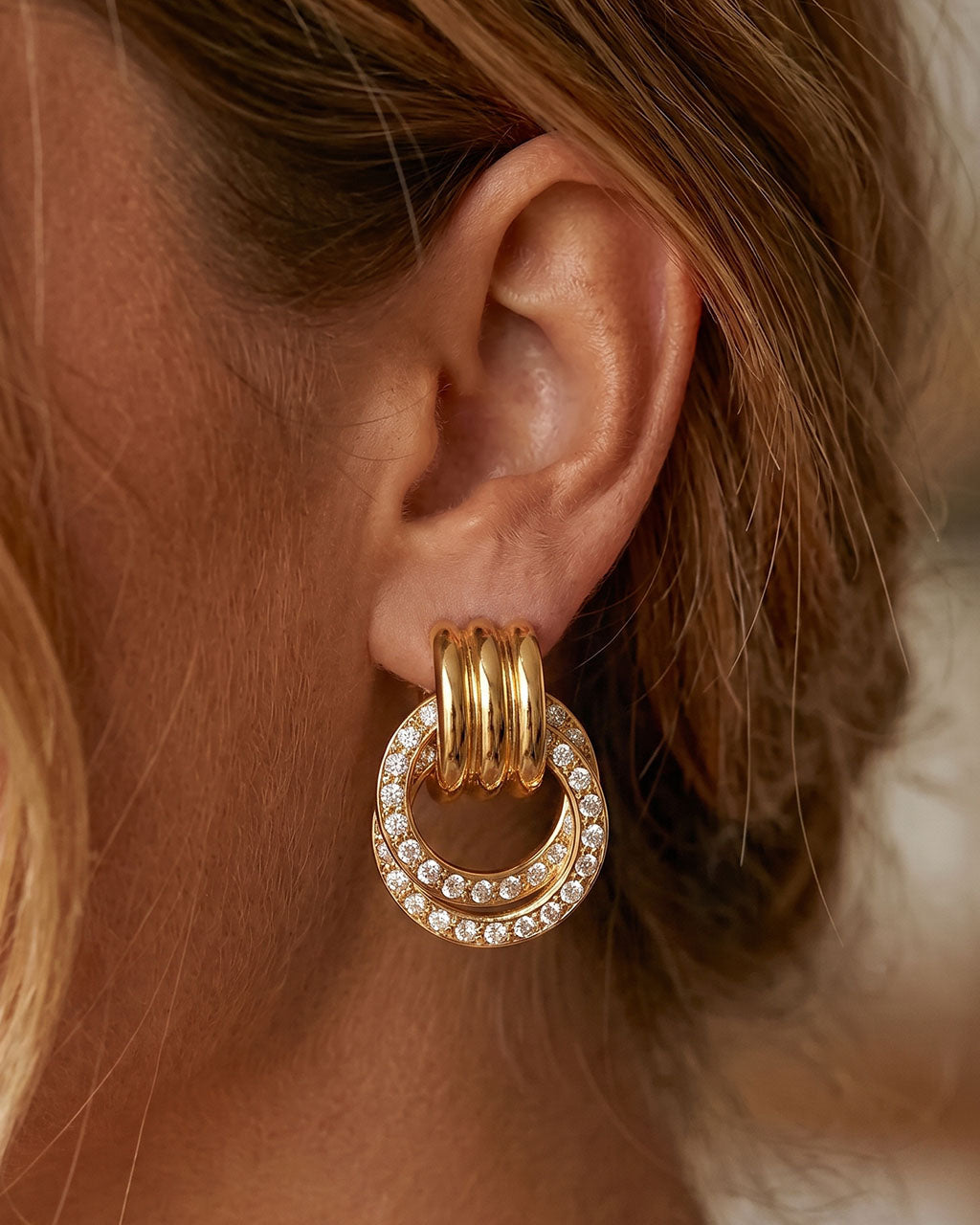 Double Circle Drop Statement Waterproof Gold Earrings