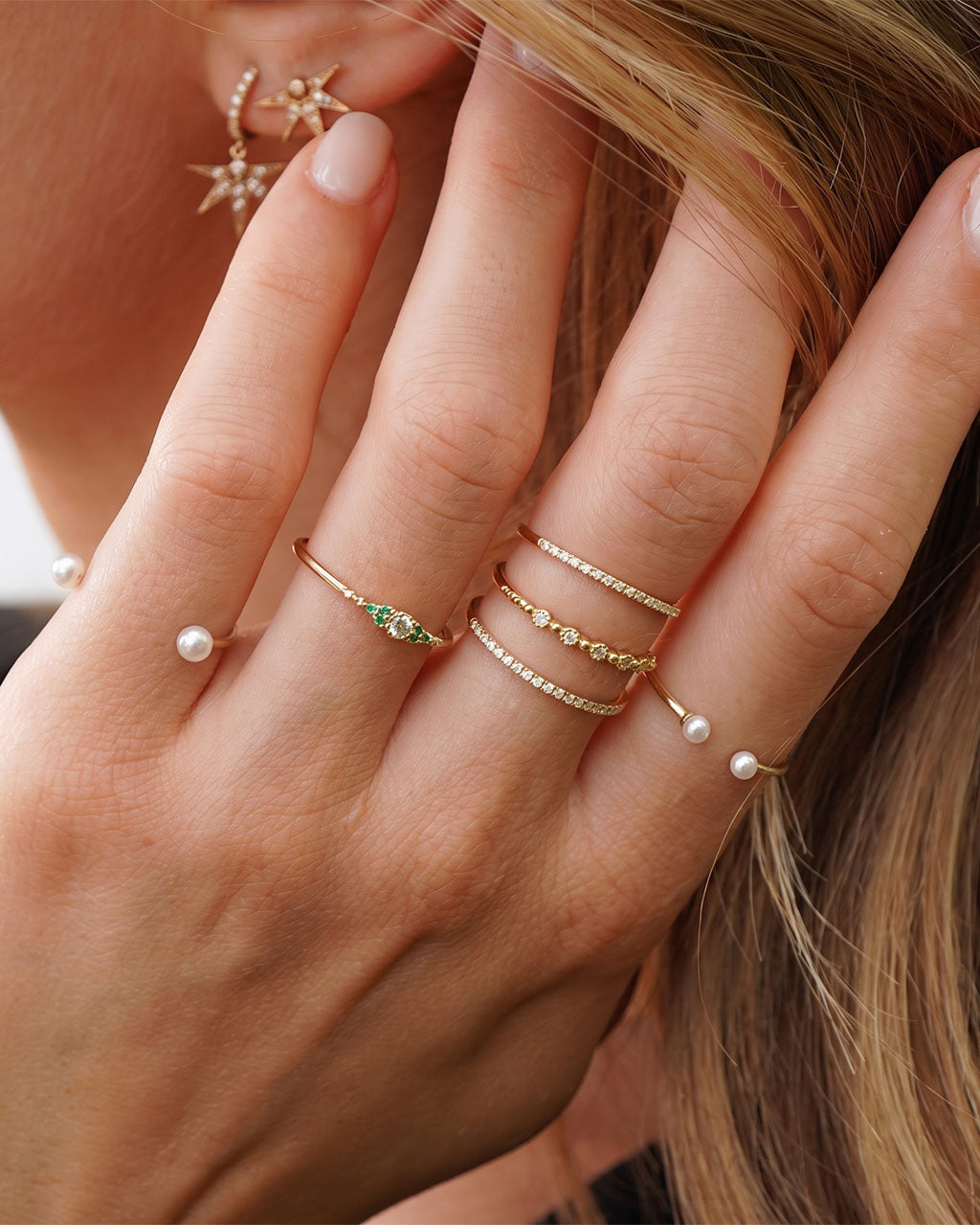 Double Freshwater Pearl Slim Open Waterproof Gold Ring