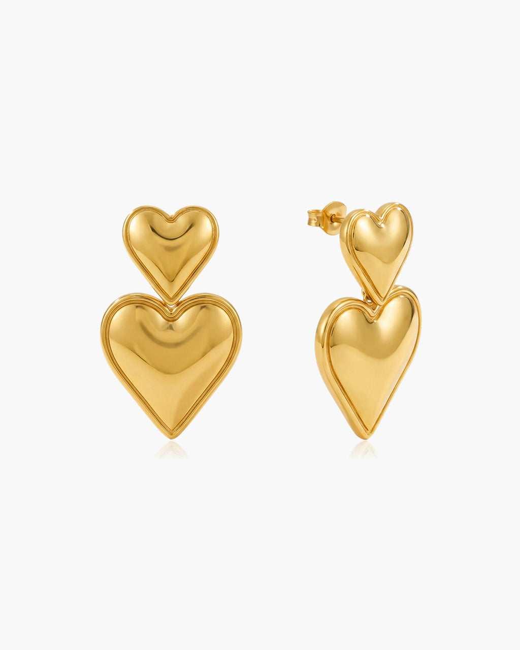 Double Heart Statement Drop Waterproof Gold Earrings